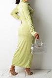 Khaki Women Fashion Sexy Long Sleeve Solid Color Shirred Detail Single-Breasted Tight T Shirt/Shirt Dress DY6950-1