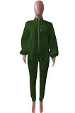 Pink Women Fleece Velvet Pure Color Long Sleeve Zipper Sport Casual Pants Sets NK265-2