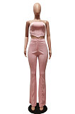 White Sexy Night Club Pure Color Zip Back Strapless Flare Pants Slim Fitting Suit CM2162-3