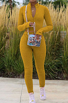 Ginger Women Pure Color Long Sleeve Zipper Sexy Sport Bodycon Pants Sets ED8528-4
