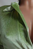 Green Women Fashion Sexy Long Sleeve Solid Color Shirred Detail Single-Breasted Tight T Shirt/Shirt Dress DY6950-3