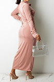 Green Women Fashion Sexy Long Sleeve Solid Color Shirred Detail Single-Breasted Tight T Shirt/Shirt Dress DY6950-3