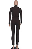 Rose Red Women Pure Color Long Sleeve Zipper Sexy Sport Bodycon Pants Sets ED8528-3