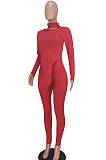 Black Women Solid Color High Collar Ribber Irregular Top Pants Sets ED8531-3