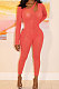 Red Sexy Night Club See-Through Long Sleeve Solid Color Bodycon Jumpsuits YT3292-2