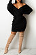Black Women Sexy Deep V Collar Solid Color Mini Dress KA7212-1