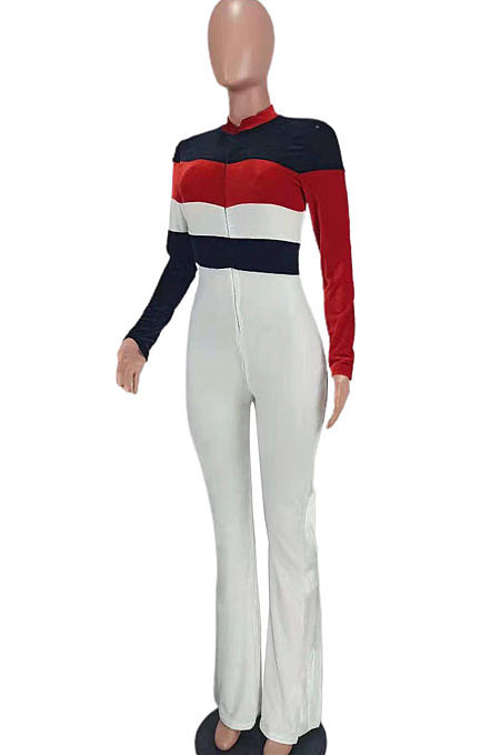 Yellow Women Sexy Velvet Spliced Long Sleeve Zipper Mid Wasit Casual Jumpsuits  ED8532-2