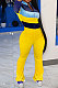 Yellow Women Sexy Velvet Spliced Long Sleeve Zipper Mid Wasit Casual Jumpsuits  ED8532-2