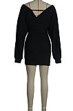 Apricot Women Sexy Deep V Collar Solid Color Mini Dress KA7212-3