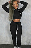 Gray Lady Autumn Winter Sexy Casual Crop Hoodie Bandage Zipper Sweater And Velvet Pants Sets JP1056-2