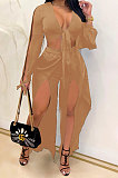 Black Women Sexy Deep V Collar Pure Color High Waist Hollow Out Spliced Pants Sets KA7214-1