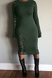 Wine Red Night Club Women's Long Sleeve Round Neck Hollow Out Bodycon Dress YX9043-1