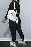 Blue Modest Sports Webbing Spliced Letter Printed Long Sleeve Jaket Coat Skinny Pants Baseball Uniform Sets WM21011-1