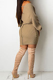 Apricot Women Sexy Deep V Collar Solid Color Mini Dress KA7212-3