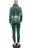 Black Lady Autumn Winter Sexy Casual Crop Hoodie Bandage Zipper Sweater And Velvet Pants Sets JP1056-1