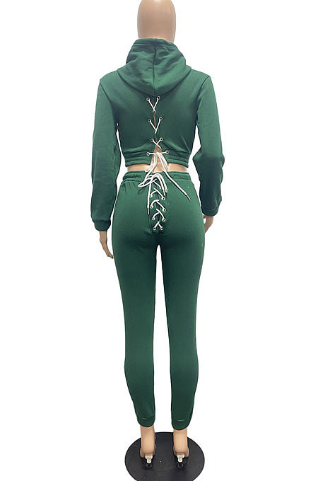 Black Lady Autumn Winter Sexy Casual Crop Hoodie Bandage Zipper Sweater And Velvet Pants Sets JP1056-1