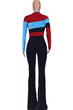 Yellow Women Sexy Velvet Spliced Long Sleeve Zipper Mid Wasit Casual Jumpsuits  ED8532-2