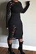 Black Night Club Women's Long Sleeve Round Neck Hollow Out Bodycon Dress YX9043-5