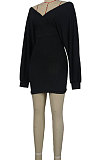 Gray Women Sexy Deep V Collar Solid Color Mini Dress KA7212-2
