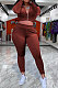 Brown Euramerican Women Pure Color Fashion Pleuche Hoodie Coat Zipper Pants Sets ED8535-2