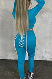 Black Lady Autumn Winter Sexy Casual Crop Hoodie Bandage Zipper Sweater And Velvet Pants Sets JP1056-1