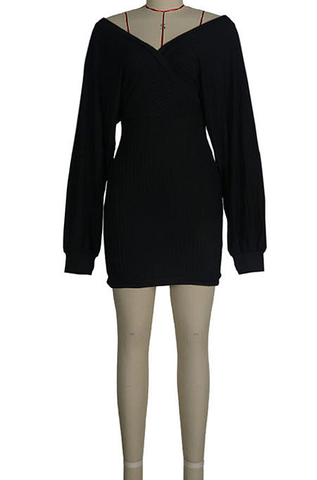 Apricot Women Sexy Deep V Collar Solid Color Mini Dress KA7212-3