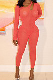 Black Sexy Night Club See-Through Long Sleeve Solid Color Bodycon Jumpsuits YT3292-1