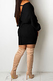 Apricot Women Sexy Deep V Collar Solid Color Mini Dress KA7212-3