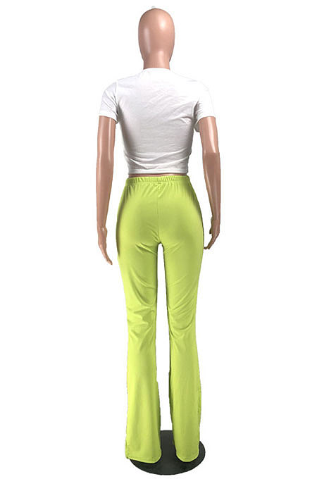 Pink Simple New Pure Color Hole Hem Slit Bodycon Pants YMT6238-3