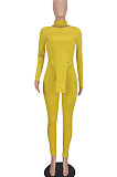 Black Women Solid Color High Collar Ribber Irregular Top Pants Sets ED8531-3