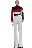 Yellow Women Sexy Velvet Spliced Long Sleeve Zipper Mid Wasit Casual Jumpsuits  ED8532-2