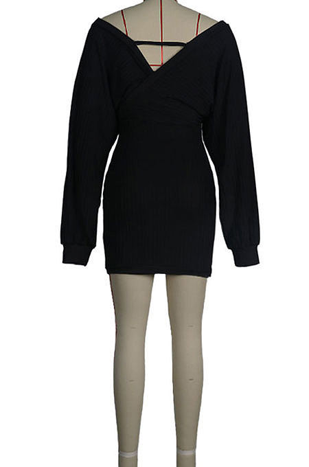 Gray Women Sexy Deep V Collar Solid Color Mini Dress KA7212-2