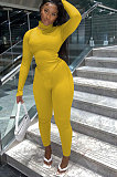 Red Women Solid Color High Collar Ribber Irregular Top Pants Sets ED8531-2