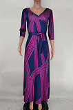 Black White Fashion Luxe Design Printed Half Sleeve Collect Waist Swing For Party Maxi Dress X9330-1