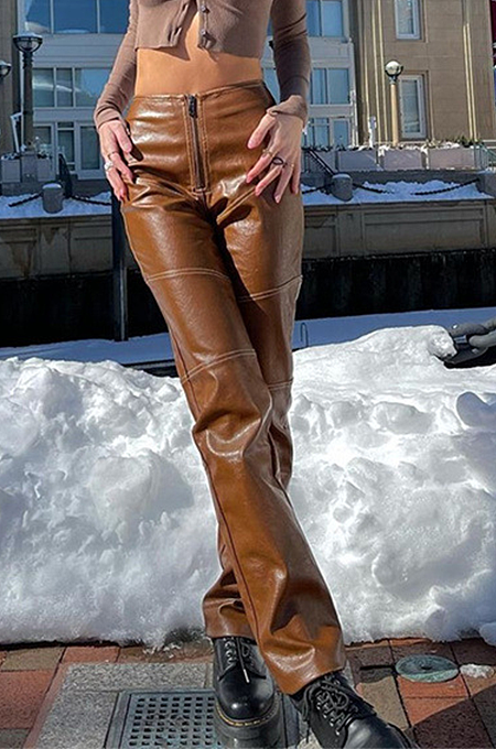 PU Material High Waist Pants
