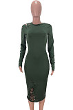Black Night Club Women's Long Sleeve Round Neck Hollow Out Bodycon Dress YX9043-5