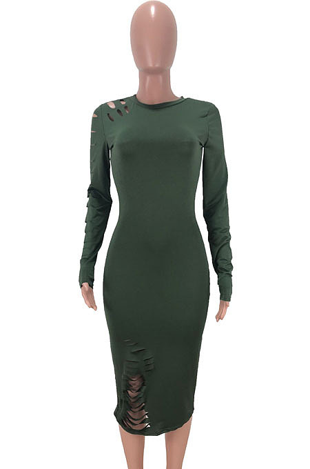 Black Night Club Women's Long Sleeve Round Neck Hollow Out Bodycon Dress YX9043-5