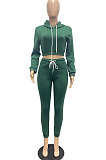 Black Lady Autumn Winter Sexy Casual Crop Hoodie Bandage Zipper Sweater And Velvet Pants Sets JP1056-1