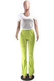 Black Simple New Pure Color Hole Hem Slit Bodycon Pants YMT6238-2