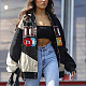 Black Women Long Sleeve Fashion Printing Cardigan Casual Stand Collar Short Coat HJC8121-2