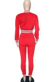 Blue Modest Sports Webbing Spliced Letter Printed Long Sleeve Jaket Coat Skinny Pants Baseball Uniform Sets WM21011-1