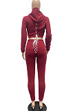 Dark Green Lady Autumn Winter Sexy Casual Crop Hoodie Bandage Zipper Sweater And Velvet Pants Sets JP1056-3