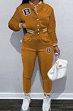 Blue Modest Sports Webbing Spliced Letter Printed Long Sleeve Jaket Coat Skinny Pants Baseball Uniform Sets WM21011-1