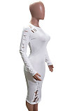 Wine Red Night Club Women's Long Sleeve Round Neck Hollow Out Bodycon Dress YX9043-1
