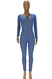 Black Sexy Night Club See-Through Long Sleeve Solid Color Bodycon Jumpsuits YT3292-1