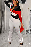 White Women Sexy Velvet Spliced Long Sleeve Zipper Mid Wasit Casual Jumpsuits ED8532-1