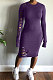 Dark Purple Night Club Women's Long Sleeve Round Neck Hollow Out Bodycon Dress YX9043-3