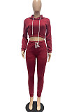 Black Lady Autumn Winter Sexy Casual Crop Hoodie Bandage Zipper Sweater And Velvet Pants Sets JP1056-1