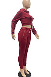 Black Lady Autumn Winter Sexy Casual Crop Hoodie Bandage Zipper Sweater And Velvet Pants Sets JP1056-1