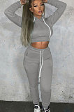 Gray Lady Autumn Winter Sexy Casual Crop Hoodie Bandage Zipper Sweater And Velvet Pants Sets JP1056-2